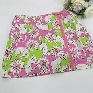 LILLY PULITZER Pink Green White Skort  French Fried Lion Cat A Line Vintage Size